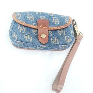 Dooney & Bourke Womens Blue Monogram Denim Detachable Strap Wristlet Wallet